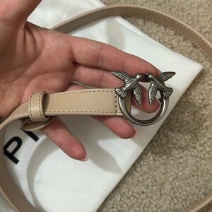 Pinko Light Beige Belt with Silver Bird Buckle S size